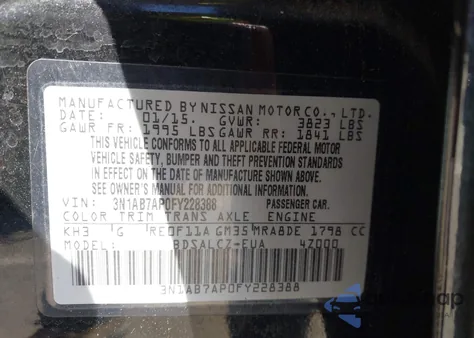 2015 Nissan Sentra S from USA, damaged, VIN 3N1AB7AP0FY228388